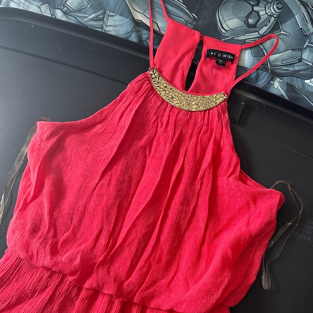 As U Wish Red Dress with Gold Detail